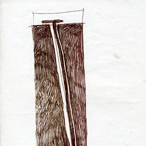 “Paradox”, 1986, 36” x 80”, Ink on rice paper, woodcut. Horiz.